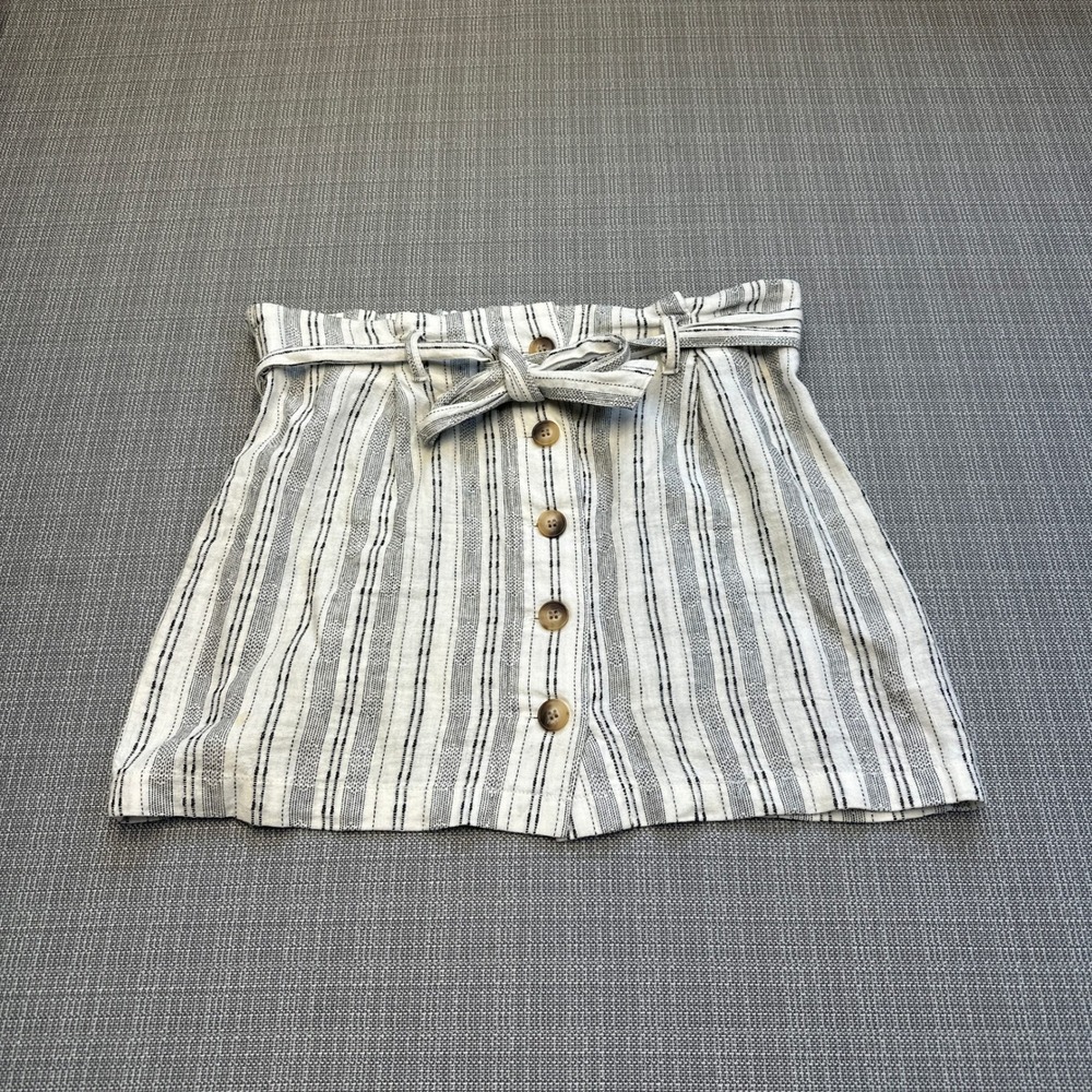 Coastal Striped Linen Blend Paperbag Mini Skirt size 8 Euro Summer Festivals